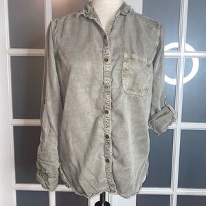 EUC Women’s Size Small, Sneak Peek Green Tencel Button Down Long Sleeve Shirt